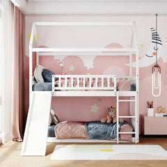 Bellemave® Twin Size House Bunk Bed with Ladder and Slide - Bellemave