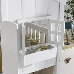 Bellemave® Twin Size House Bunk Bed with Roof and Window,Window Box and Door,Safety Guardrails and Ladder - Bellemave