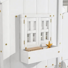 Bellemave® Twin Size House Bunk Bed with Roof and Window,Window Box and Door,Safety Guardrails and Ladder - Bellemave