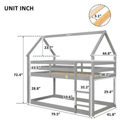 Bellemave Twin-Size House Bunk Bed with Roof Design, Safety Guardrail, Ladder - Bellemave