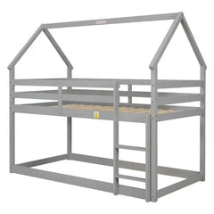 Bellemave Twin-Size House Bunk Bed with Roof Design, Safety Guardrail, Ladder - Bellemave