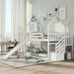 Bellemave® Twin Size House Bunk Bed with Stairs and Slides - Bellemave