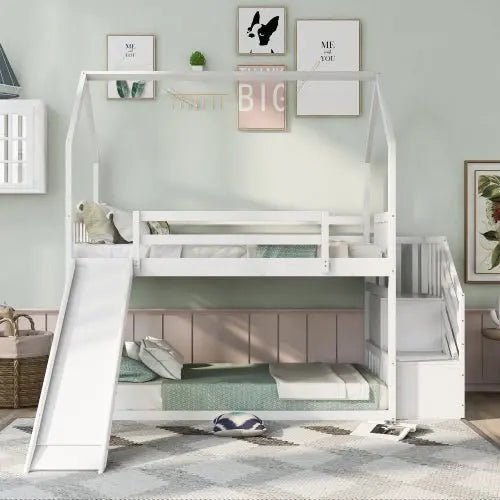 Bellemave® Twin Size House Bunk Bed with Stairs and Slides - Bellemave