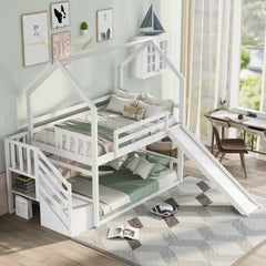 Bellemave® Twin Size House Bunk Bed with Stairs and Slides - Bellemave