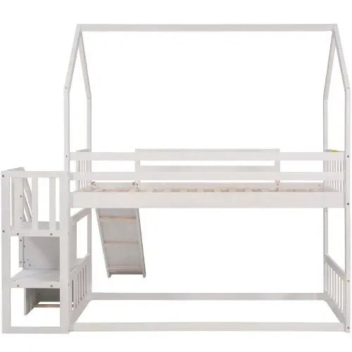 Bellemave® Twin Size House Bunk Bed with Stairs and Slides - Bellemave
