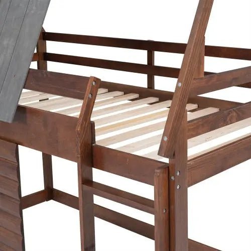 Bellemave® Twin Size House Floor Bunk Bed with Roof - Bellemave