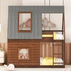 Bellemave® Twin Size House Floor Bunk Bed with Roof - Bellemave