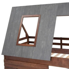 Bellemave® Twin Size House Floor Bunk Bed with Roof - Bellemave