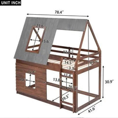 Bellemave® Twin Size House Floor Bunk Bed with Roof - Bellemave