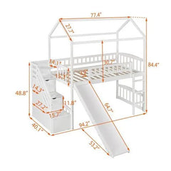 Bellemave® Twin Size House Loft Bed with Drawer,Staircase and Slide - Bellemave