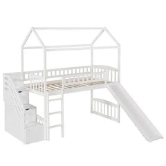 Bellemave® Twin Size House Loft Bed with Drawer,Staircase and Slide - Bellemave