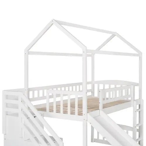 Bellemave® Twin Size House Loft Bed with Drawer,Staircase and Slide - Bellemave