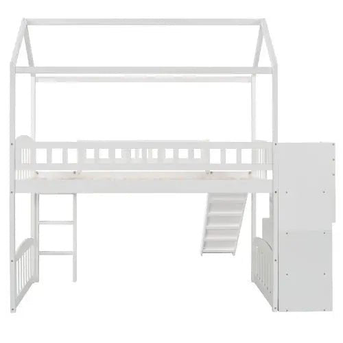Bellemave® Twin Size House Loft Bed with Drawer,Staircase and Slide - Bellemave