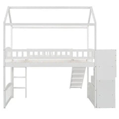Bellemave® Twin Size House Loft Bed with Drawer,Staircase and Slide - Bellemave