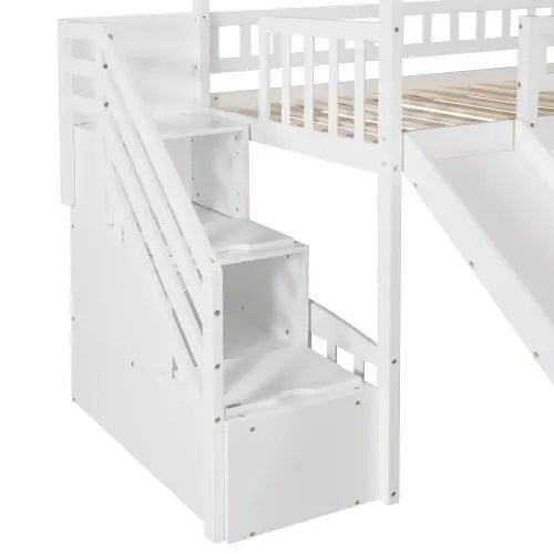 Bellemave® Twin Size House Loft Bed with Drawer,Staircase and Slide - Bellemave