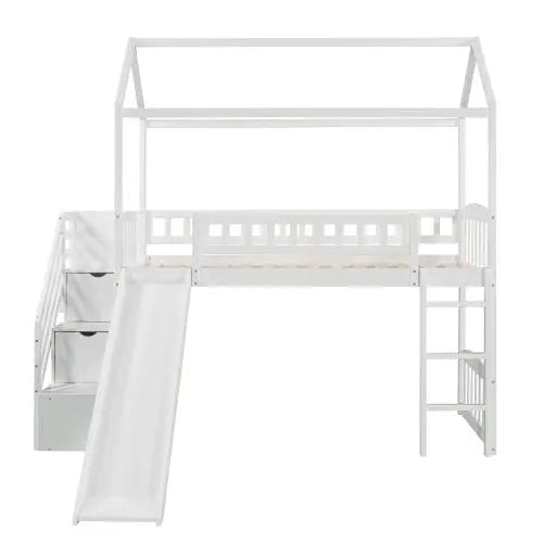 Bellemave® Twin Size House Loft Bed with Drawer,Staircase and Slide - Bellemave