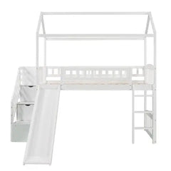 Bellemave® Twin Size House Loft Bed with Drawer,Staircase and Slide - Bellemave