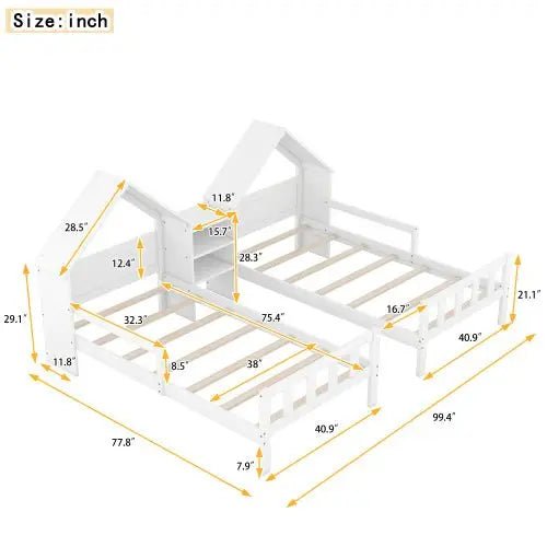 Bellemave® Twin Size House Platform Beds with Bookcase - Bellemave