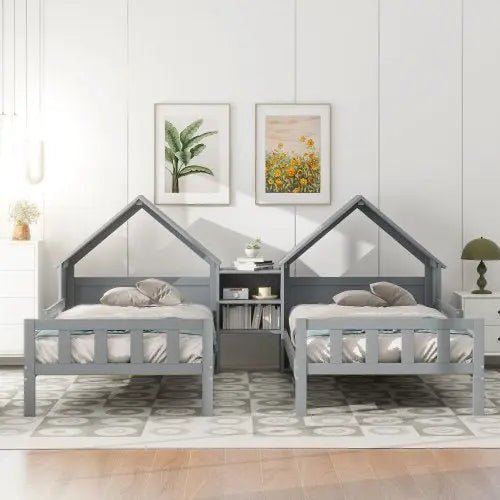 Bellemave® Twin Size House Platform Beds with Bookcase - Bellemave