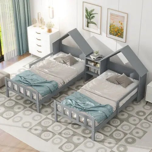 Bellemave® Twin Size House Platform Beds with Bookcase - Bellemave