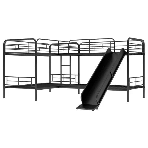 Bellemave® Twin Size L - Shaped Bunk Bed with Slide and Ladder - Bellemave