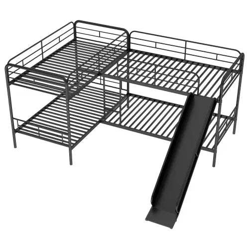 Bellemave® Twin Size L - Shaped Bunk Bed with Slide and Ladder - Bellemave