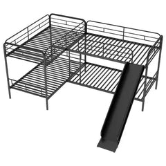 Bellemave® Twin Size L - Shaped Bunk Bed with Slide and Ladder - Bellemave