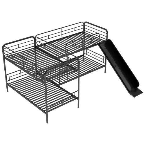 Bellemave® Twin Size L - Shaped Bunk Bed with Slide and Ladder - Bellemave
