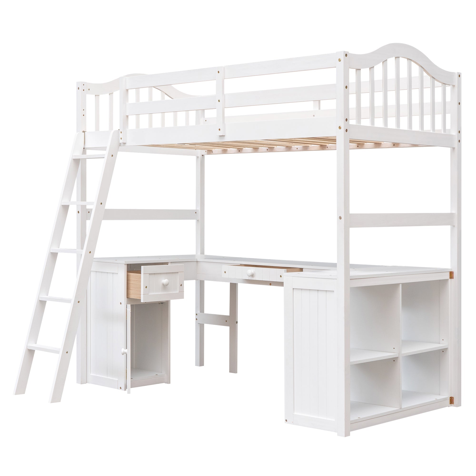 Bellemave Twin size Loft Bed w/Drawers, Cabinet, Shelves & Desk - Bellemave