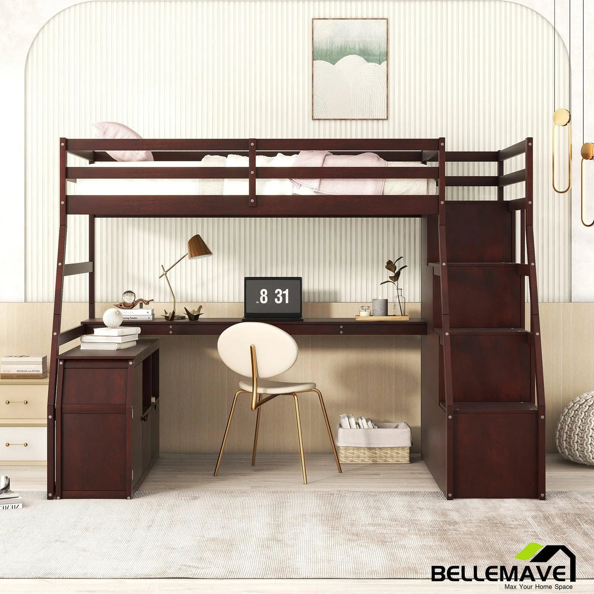 Bellemave Twin Size Loft Bed w/Drawers, Shelves and Desk  - Bellemave