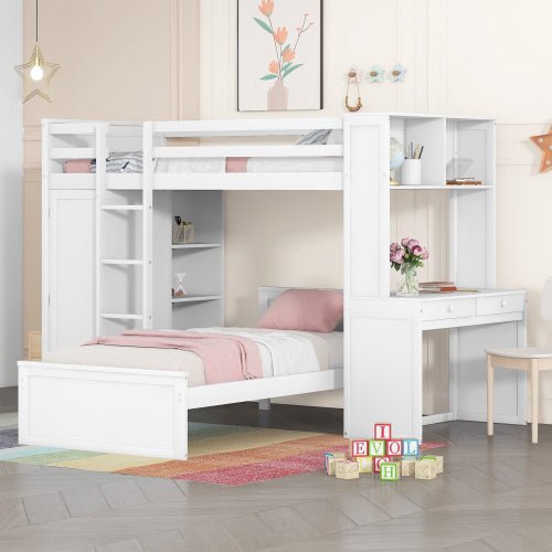 Bellemave Twin size Loft Bed with a Stand-alone bed, Shelves,Desk,and Wardrobe - Bellemave