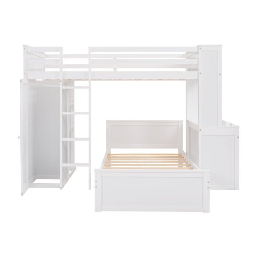 Bellemave Twin size Loft Bed with a Stand-alone bed, Shelves,Desk,and Wardrobe - Bellemave