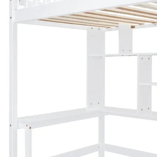 Bellemave® Twin Size Loft Bed with Bookshelf and Drawers,Desk and Wardrobe - Bellemave