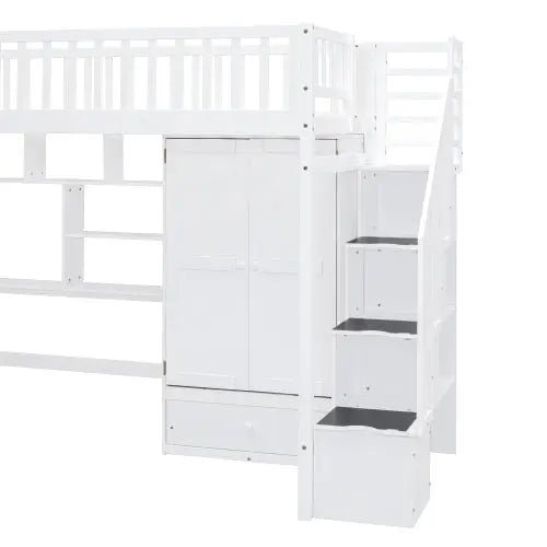 Bellemave® Twin Size Loft Bed with Bookshelf and Drawers,Desk and Wardrobe - Bellemave