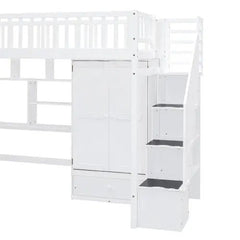 Bellemave® Twin Size Loft Bed with Bookshelf and Drawers,Desk and Wardrobe - Bellemave