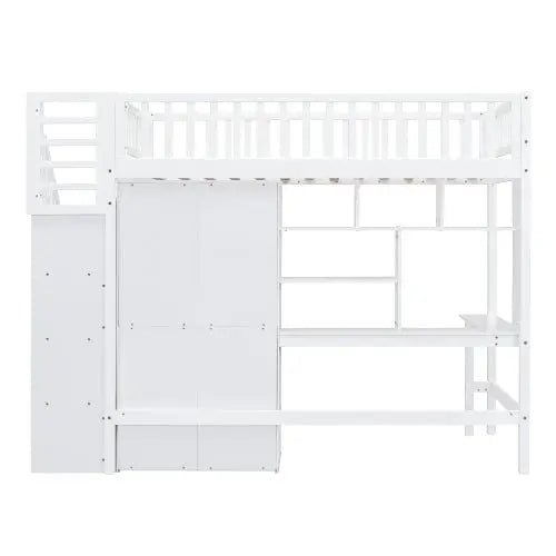 Bellemave® Twin Size Loft Bed with Bookshelf and Drawers,Desk and Wardrobe - Bellemave