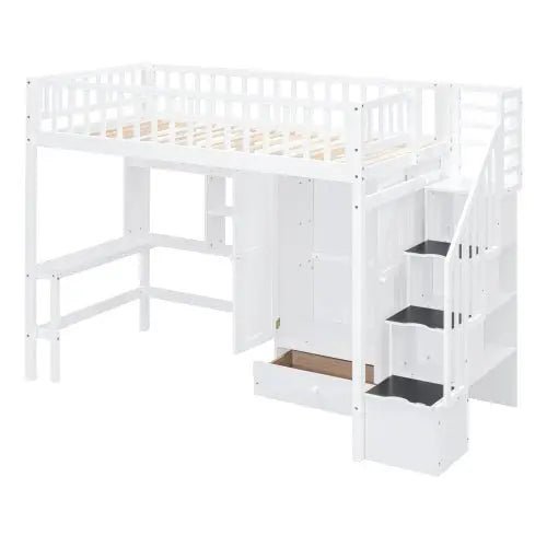 Bellemave® Twin Size Loft Bed with Bookshelf and Drawers,Desk and Wardrobe - Bellemave