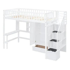 Bellemave® Twin Size Loft Bed with Bookshelf and Drawers,Desk and Wardrobe - Bellemave