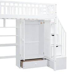 Bellemave® Twin Size Loft Bed with Bookshelf and Drawers,Desk and Wardrobe - Bellemave