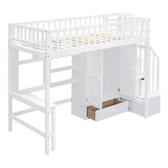 Bellemave® Twin Size Loft Bed with Bookshelf and Drawers,Desk and Wardrobe - Bellemave