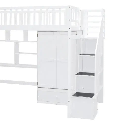 Bellemave Twin-Size Loft Bed with Bookshelf,Drawers,Desk,and Wardrobe - Bellemave