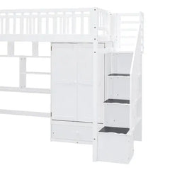 Bellemave Twin-Size Loft Bed with Bookshelf,Drawers,Desk,and Wardrobe - Bellemave