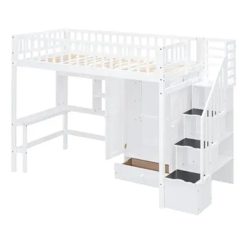 Bellemave Twin-Size Loft Bed with Bookshelf,Drawers,Desk,and Wardrobe - Bellemave