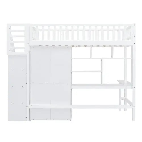 Bellemave Twin-Size Loft Bed with Bookshelf,Drawers,Desk,and Wardrobe - Bellemave