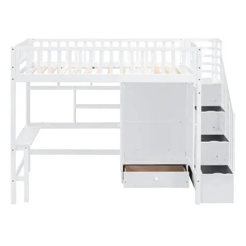 Bellemave Twin-Size Loft Bed with Bookshelf,Drawers,Desk,and Wardrobe - Bellemave