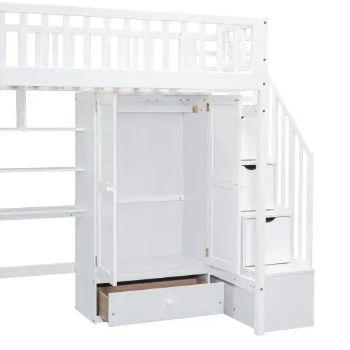 Bellemave Twin-Size Loft Bed with Bookshelf,Drawers,Desk,and Wardrobe - Bellemave