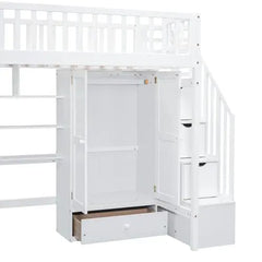 Bellemave Twin-Size Loft Bed with Bookshelf,Drawers,Desk,and Wardrobe - Bellemave