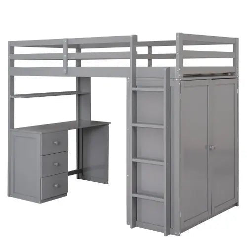 Bellemave® Twin Size Loft Bed with Drawers,Desk and Wardrobe - Bellemave