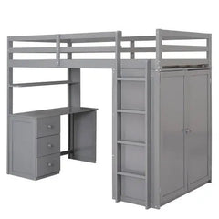 Bellemave® Twin Size Loft Bed with Drawers,Desk and Wardrobe - Bellemave