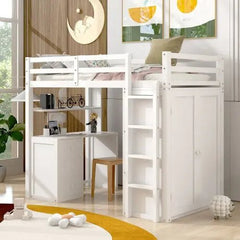 Bellemave® Twin Size Loft Bed with Drawers,Desk and Wardrobe - Bellemave